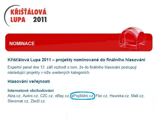 Křišťálová Lupa - nominace ePojisteni.cz